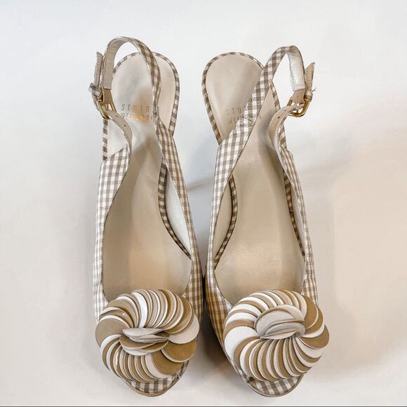 Stuart Weitzman Tan Gingham Platform Pumps Size 9 - Picture 2 of 12